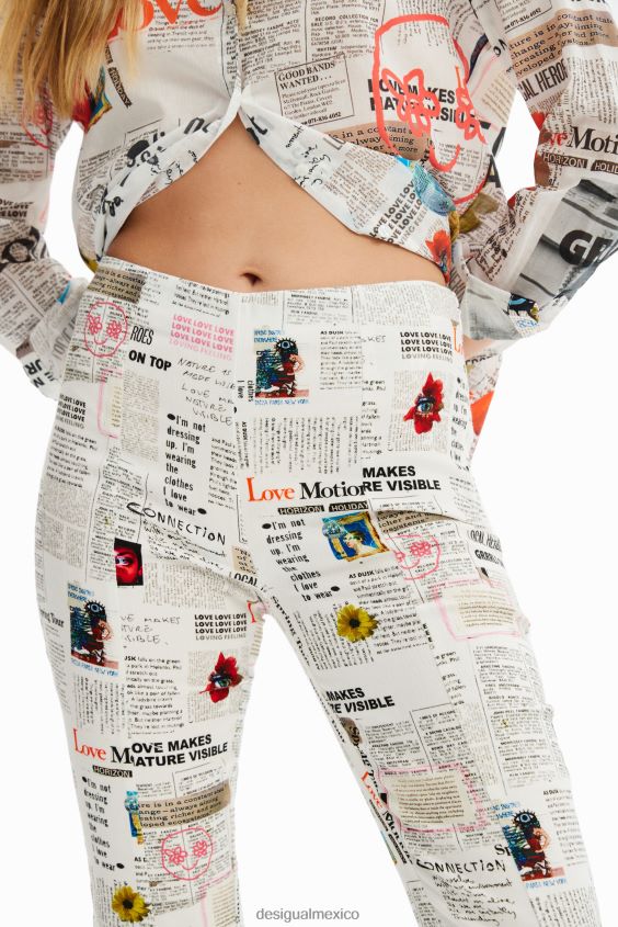Desigual mujer pantalones con aberturas de periódico VZ26R0652 ropa