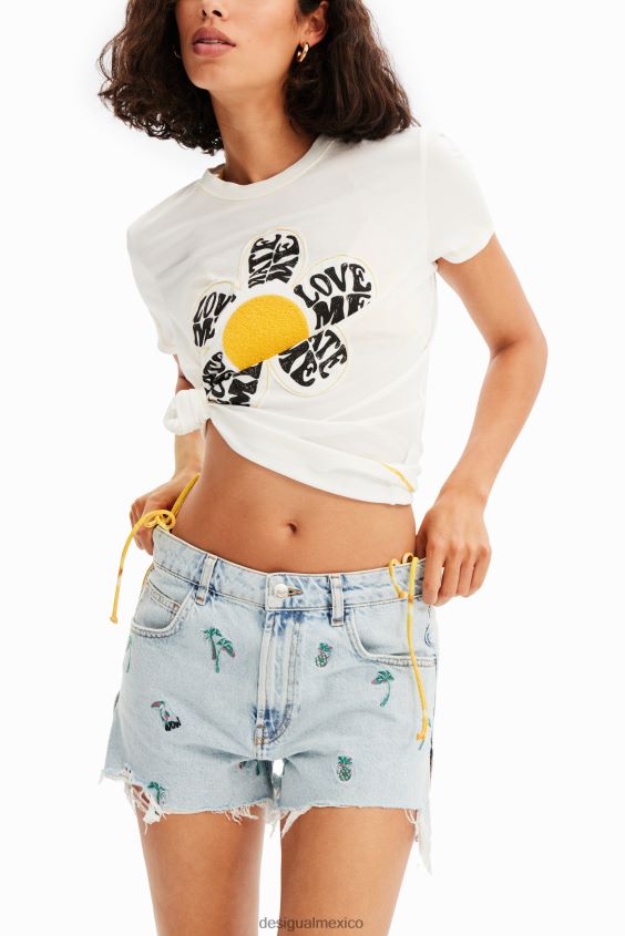 Desigual mujer pantalones cortos de mezclilla bordados VZ26R0484 ropa