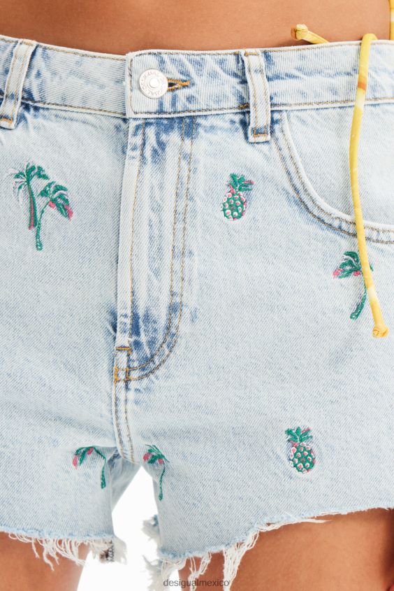 Desigual mujer pantalones cortos de mezclilla bordados VZ26R0484 ropa