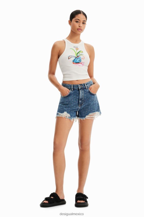Desigual mujer pantalones cortos de mezclilla con tachuelas VZ26R0513 ropa