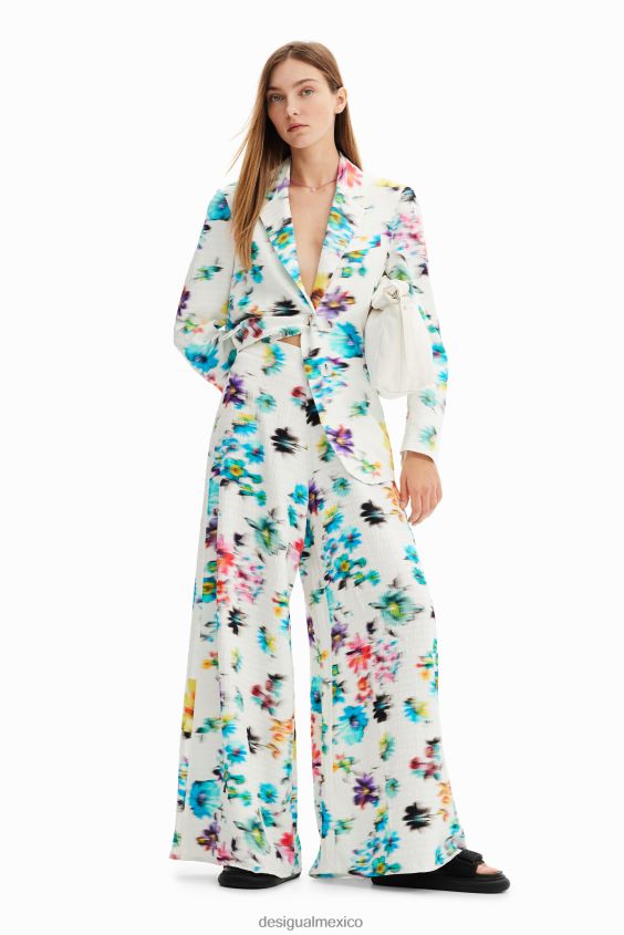 Desigual mujer pantalones largos con flores borrosas VZ26R0926 ropa