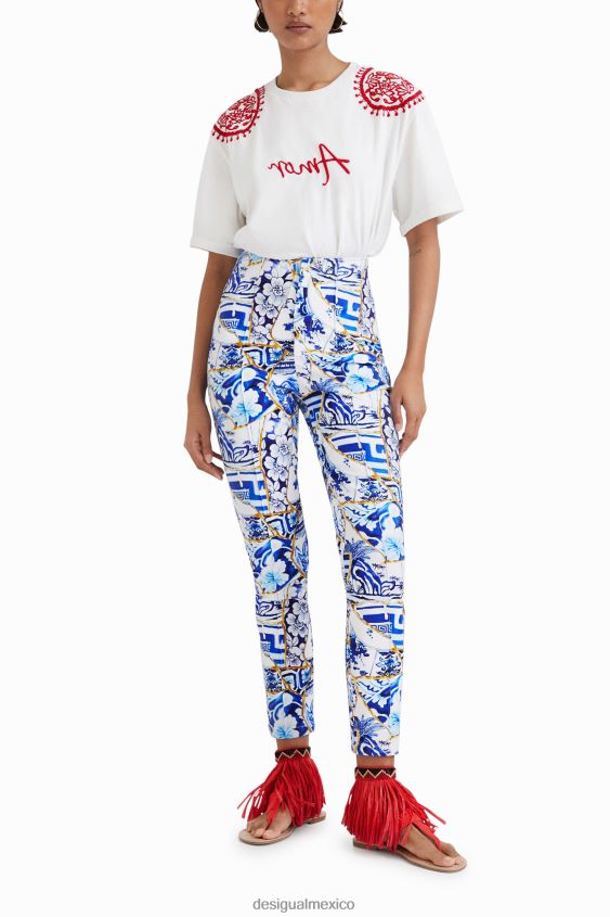 Desigual mujer pantalones slim con estampado stella jean VZ26R0875 ropa