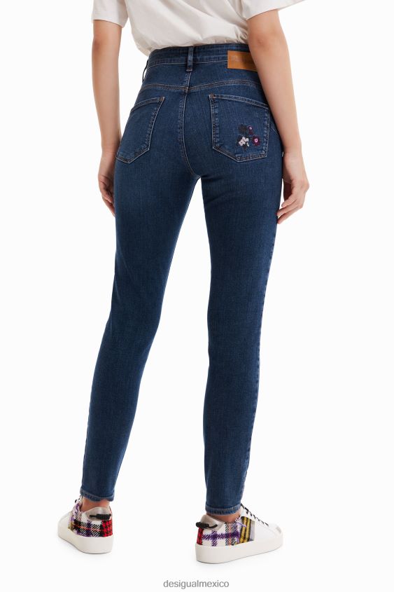 Desigual mujer vaqueros pitillo push-up con flores bordadas VZ26R0564 ropa