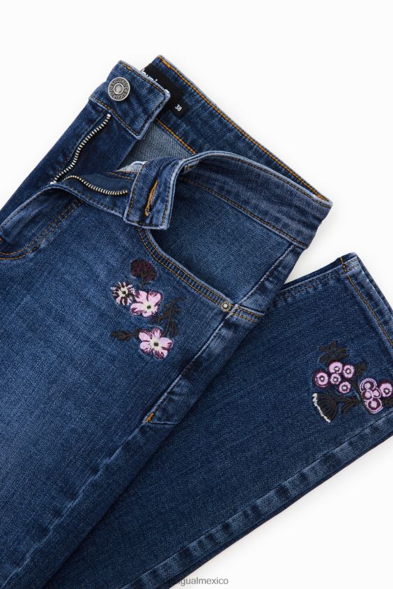 Desigual mujer vaqueros pitillo push-up con flores bordadas VZ26R0564 ropa