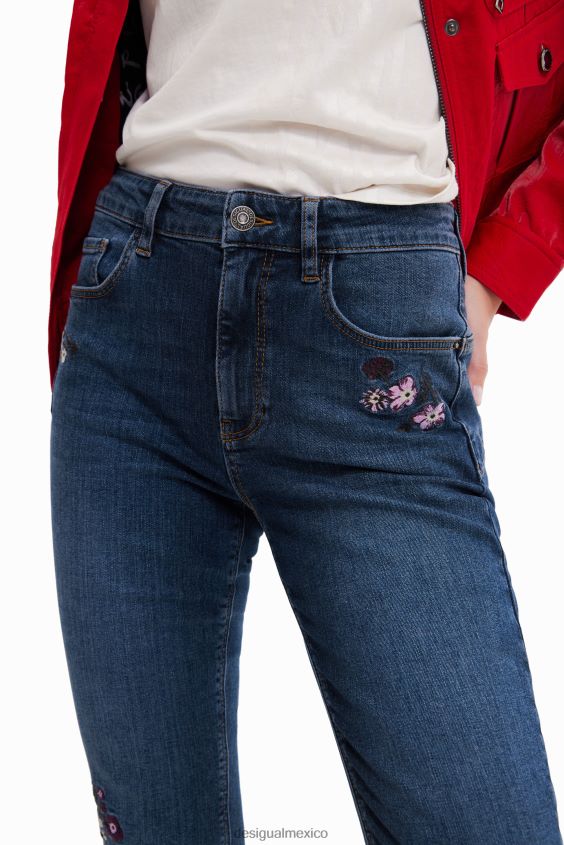Desigual mujer vaqueros pitillo push-up con flores bordadas VZ26R0564 ropa