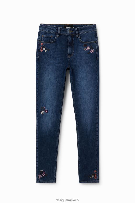 Desigual mujer vaqueros pitillo push-up con flores bordadas VZ26R0564 ropa