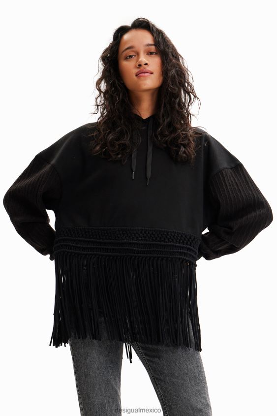 Desigual mujer sudadera con capucha y flecos extragrandes VZ26R0946 ropa