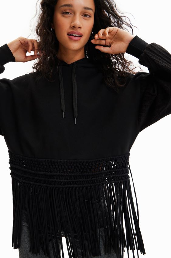 Desigual mujer sudadera con capucha y flecos extragrandes VZ26R0946 ropa