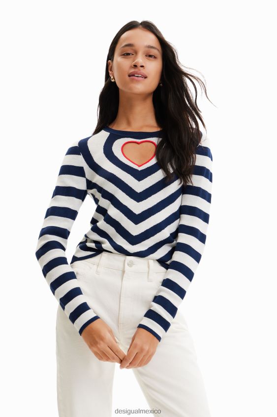 Desigual mujer jersey a rayas con abertura en forma de corazón VZ26R0841 ropa