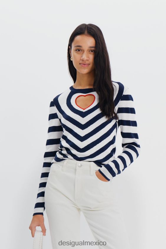 Desigual mujer jersey a rayas con abertura en forma de corazón VZ26R0841 ropa