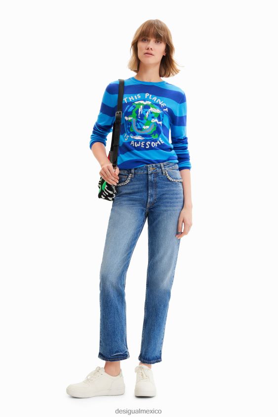 Desigual mujer jersey corto a rayas con planetas VZ26R0815 ropa