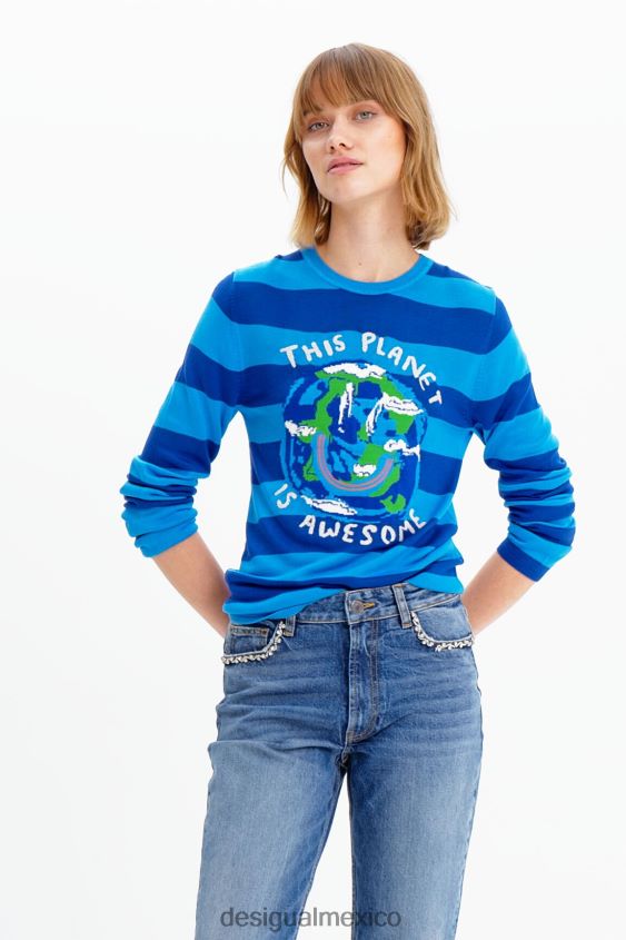 Desigual mujer jersey corto a rayas con planetas VZ26R0815 ropa
