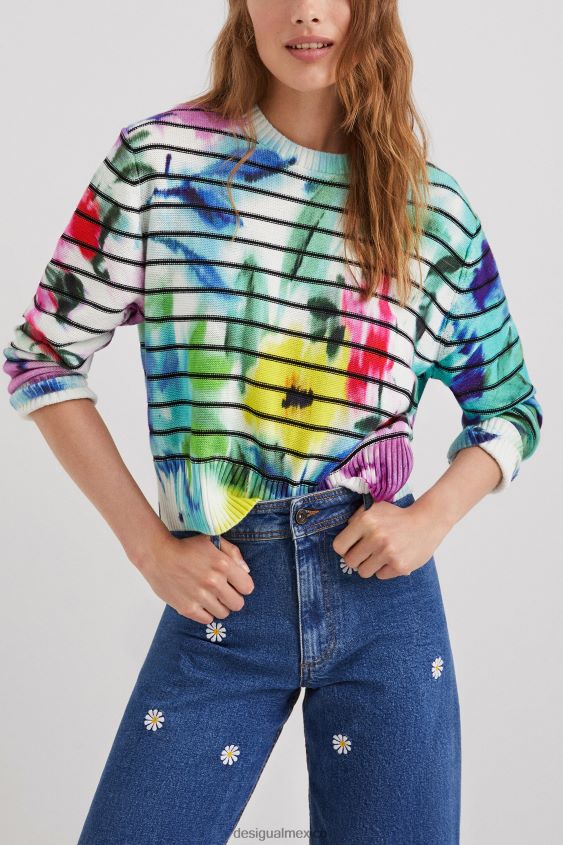 Desigual mujer suéter a rayas con estampado floral y efecto tie-dye VZ26R01024 ropa