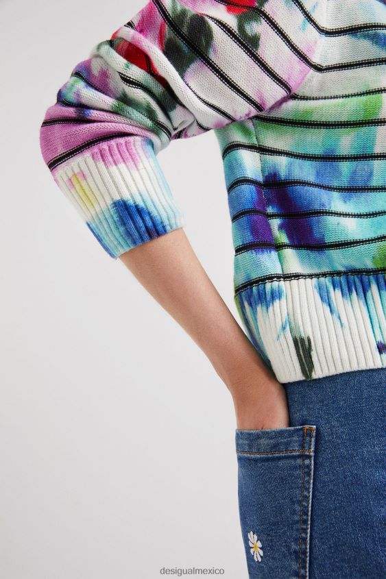 Desigual mujer suéter a rayas con estampado floral y efecto tie-dye VZ26R01024 ropa
