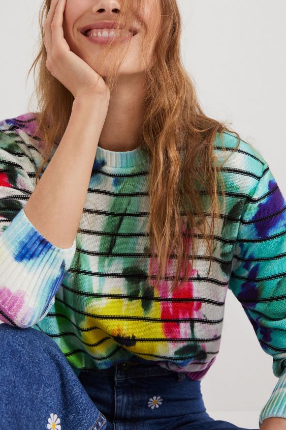 Desigual mujer suéter a rayas con estampado floral y efecto tie-dye VZ26R01024 ropa