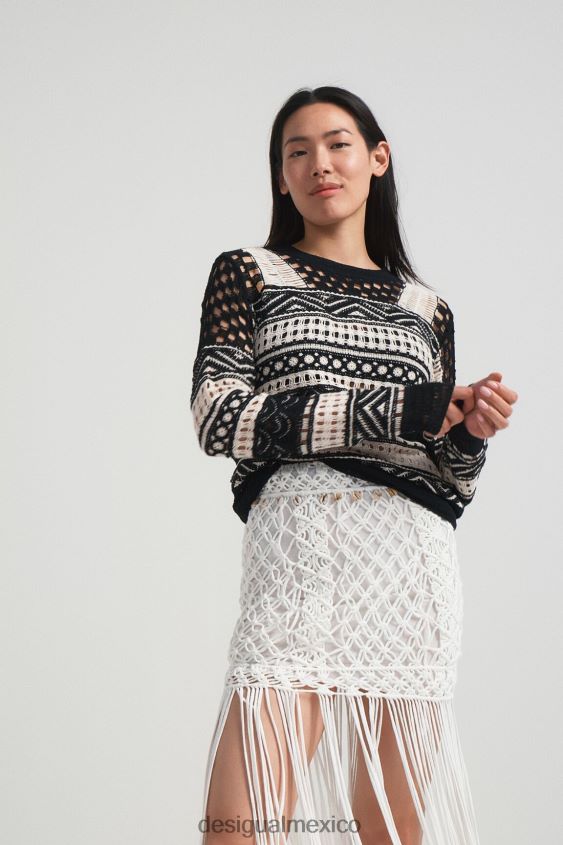 Desigual mujer suéter de crochet semitransparente VZ26R01031 ropa
