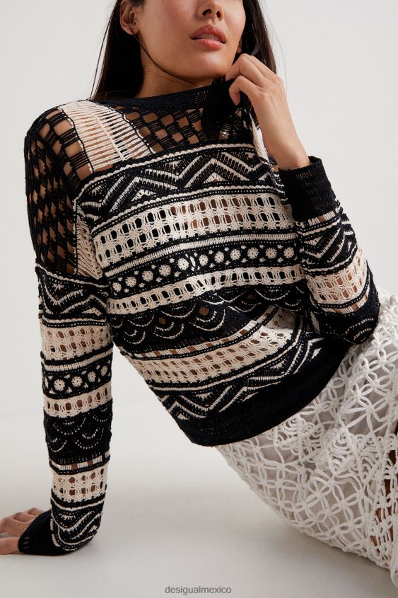 Desigual mujer suéter de crochet semitransparente VZ26R01031 ropa