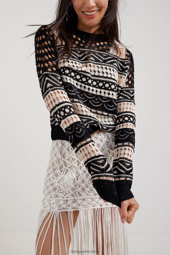 Desigual mujer suéter de crochet semitransparente VZ26R01031 ropa