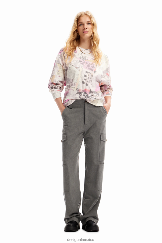Desigual mujer sudadera oversize tipo periódico VZ26R0263 ropa