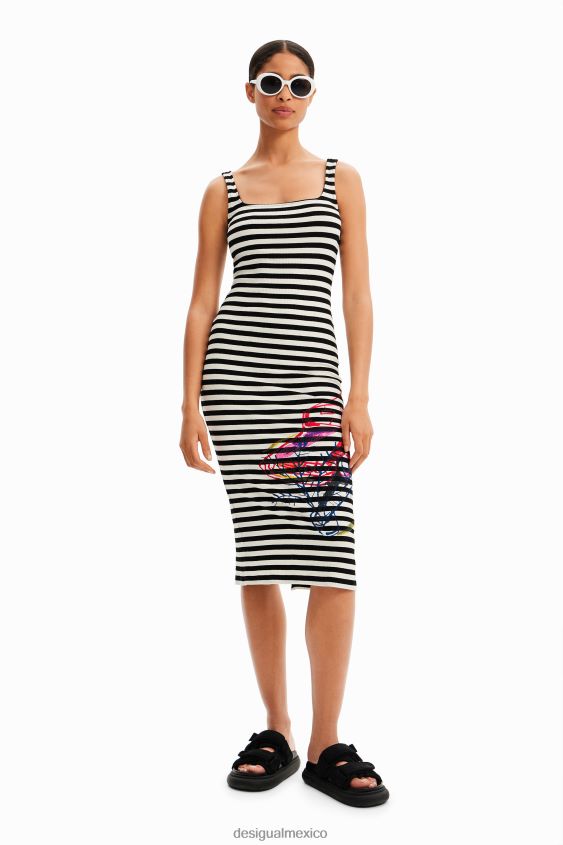 Desigual mujer vestido ajustado a rayas con tiras VZ26R0394 ropa