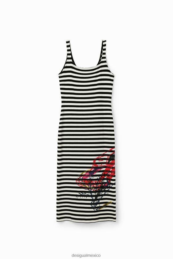 Desigual mujer vestido ajustado a rayas con tiras VZ26R0394 ropa