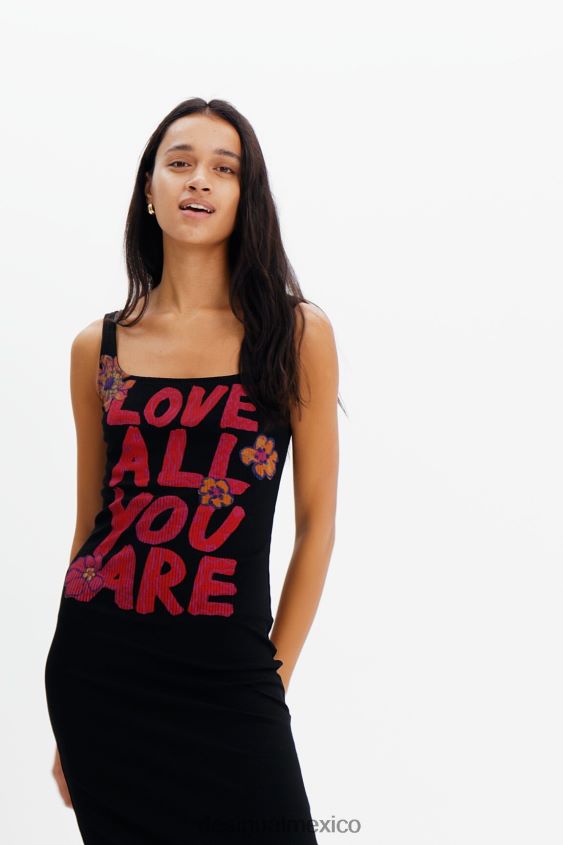 Desigual mujer vestido ajustado con tirantes y mensaje VZ26R0299 ropa