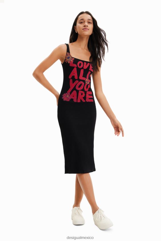 Desigual mujer vestido ajustado con tirantes y mensaje VZ26R0299 ropa