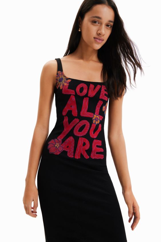 Desigual mujer vestido ajustado con tirantes y mensaje VZ26R0299 ropa