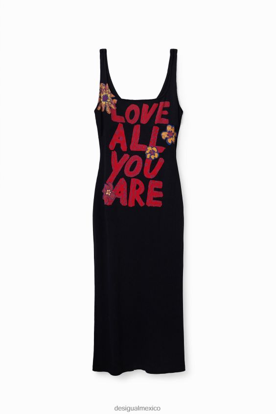 Desigual mujer vestido ajustado con tirantes y mensaje VZ26R0299 ropa