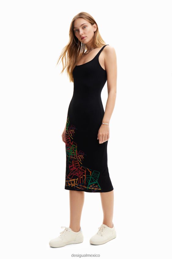 Desigual mujer vestido artístico ajustado con tiras VZ26R0321 ropa