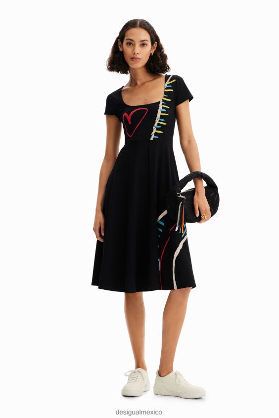 Desigual mujer vestido artístico de punto acampanado VZ26R0860 ropa