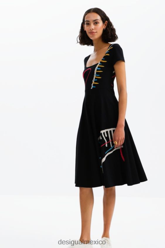 Desigual mujer vestido artístico de punto acampanado VZ26R0860 ropa