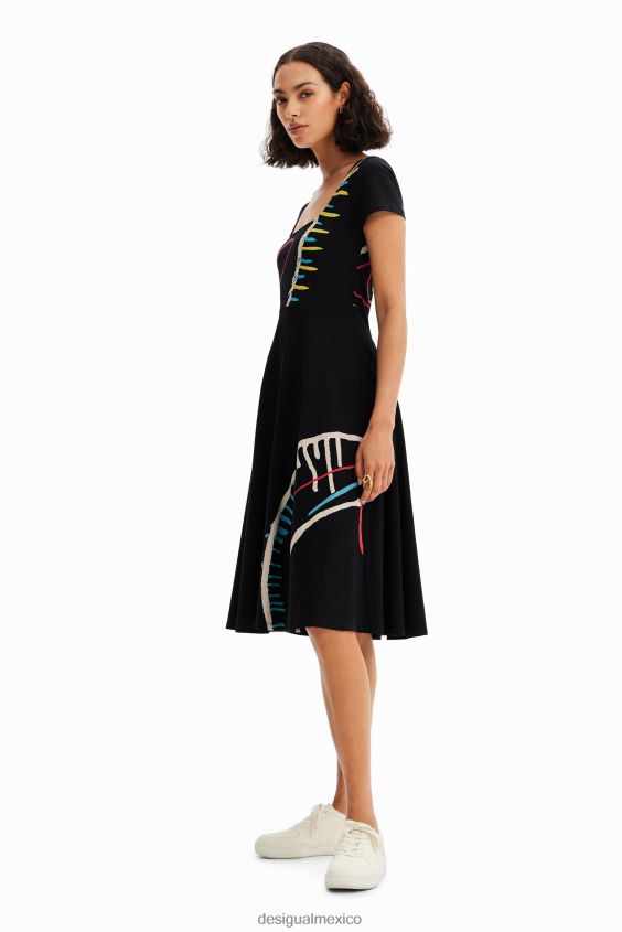 Desigual mujer vestido artístico de punto acampanado VZ26R0860 ropa