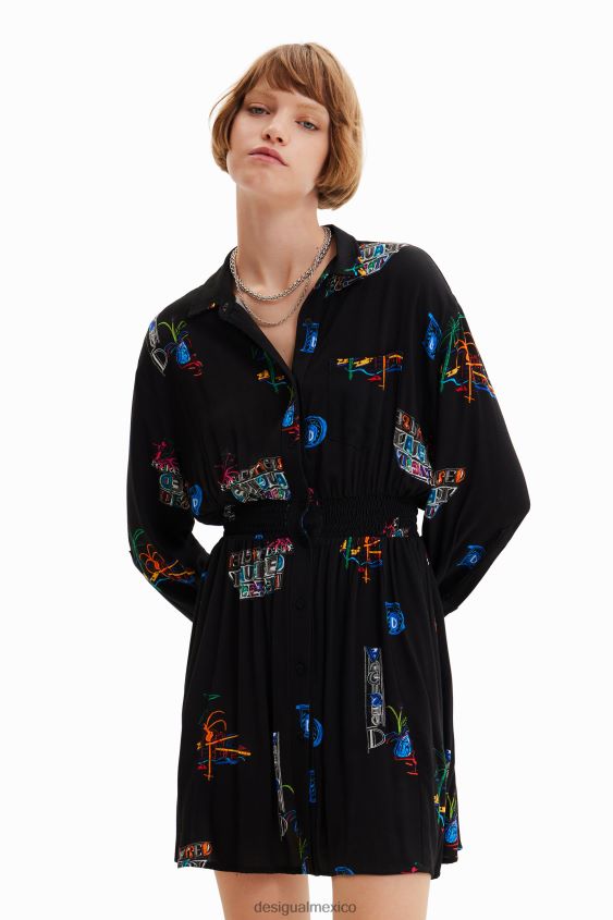 Desigual mujer vestido camisero corto ilustrado VZ26R0719 ropa