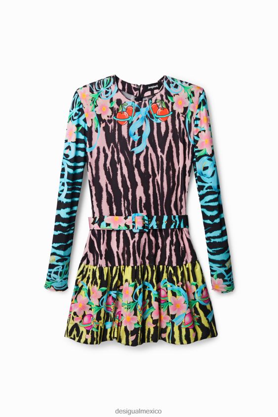 Desigual mujer vestido corto ajustado de cebra VZ26R01126 ropa
