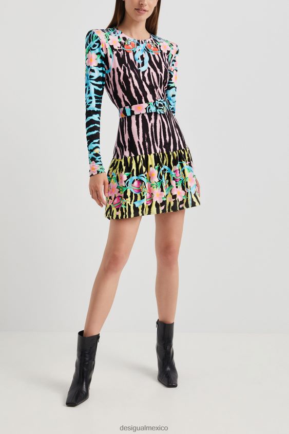 Desigual mujer vestido corto ajustado de cebra VZ26R01126 ropa