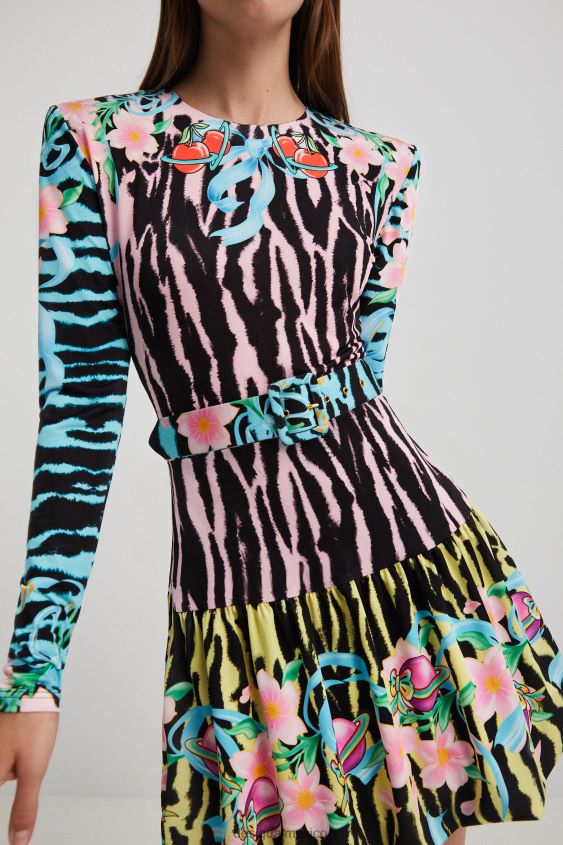 Desigual mujer vestido corto ajustado de cebra VZ26R01126 ropa