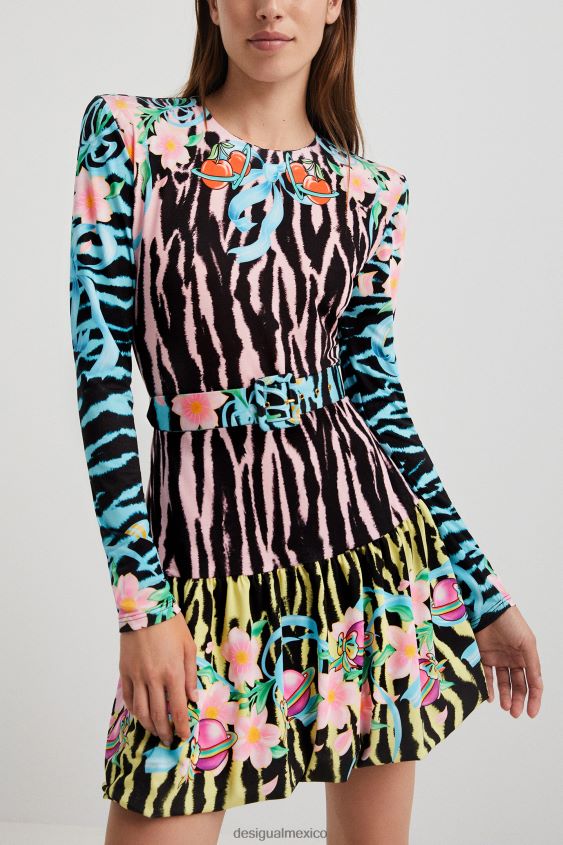 Desigual mujer vestido corto ajustado de cebra VZ26R01126 ropa