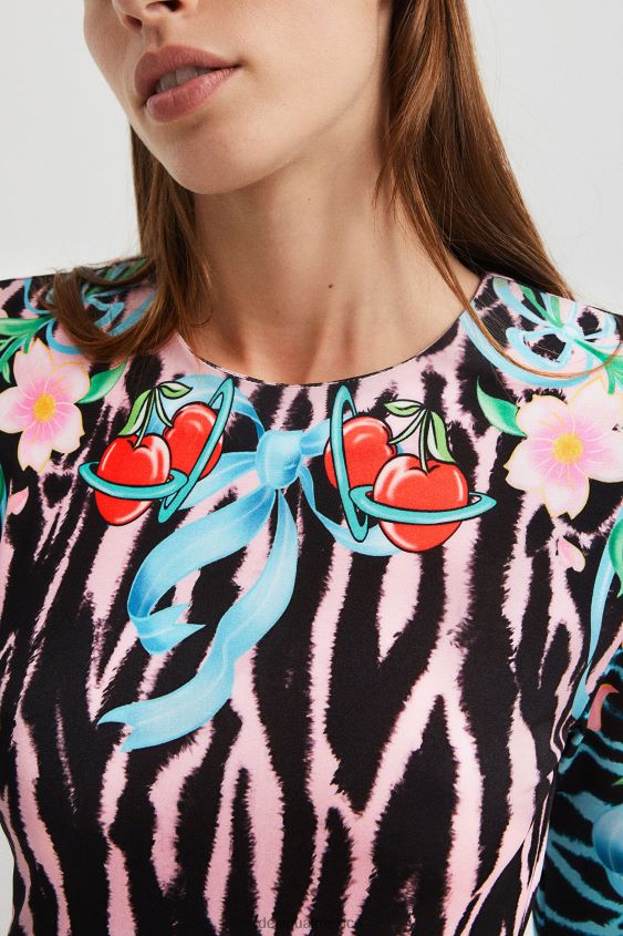 Desigual mujer vestido corto ajustado de cebra VZ26R01126 ropa