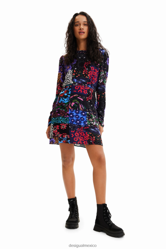 Desigual mujer vestido corto con aberturas y patchwork VZ26R01152 ropa
