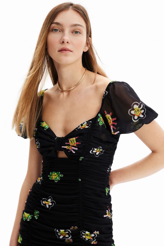 Desigual mujer vestido corto con nudo fruncido VZ26R0428 ropa