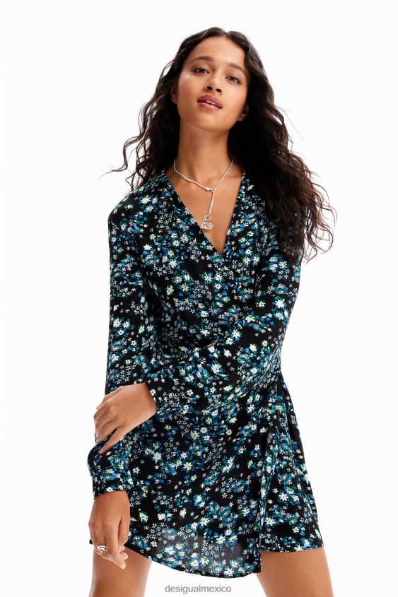 Desigual mujer vestido corto cruzado con flores VZ26R0234 ropa