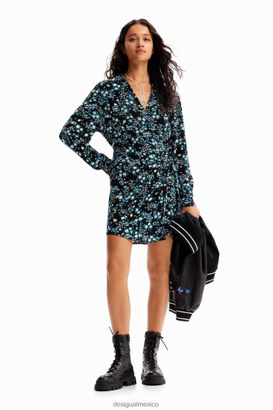 Desigual mujer vestido corto cruzado con flores VZ26R0234 ropa