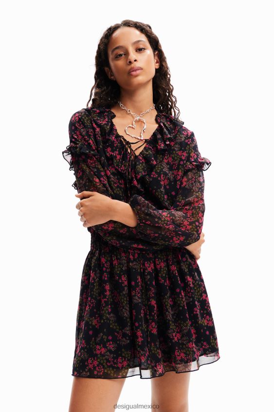 Desigual mujer vestido corto de gasa floral VZ26R086 ropa