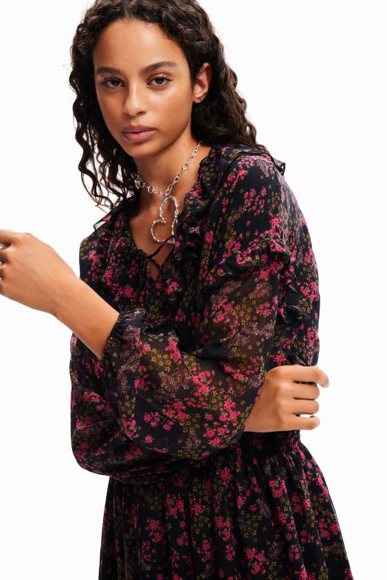 Desigual mujer vestido corto de gasa floral VZ26R086 ropa