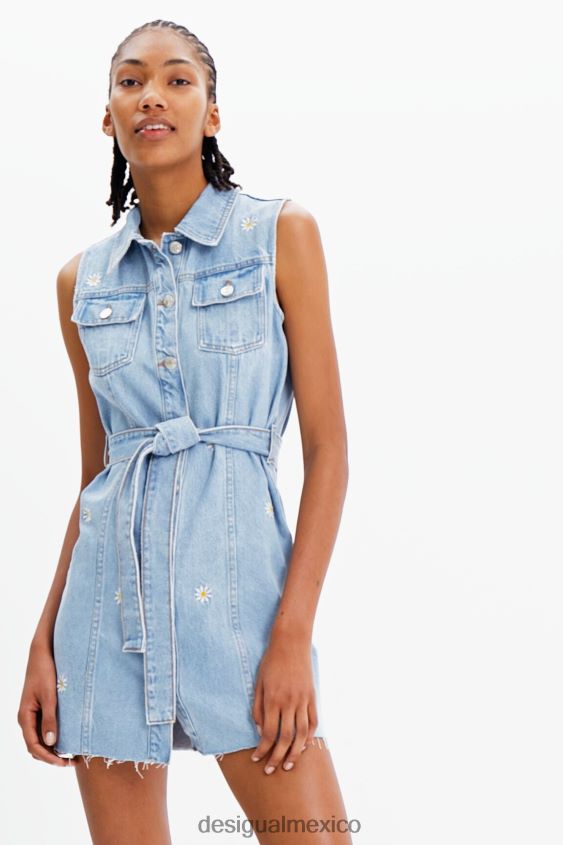 Desigual mujer vestido corto de mezclilla con margaritas VZ26R0931 ropa