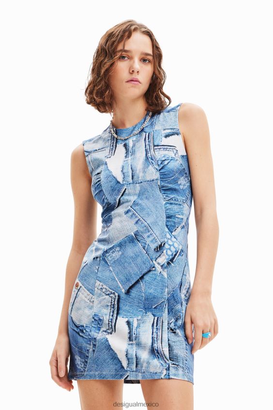 Desigual mujer vestido corto de mezclilla con patchwork VZ26R0900 ropa