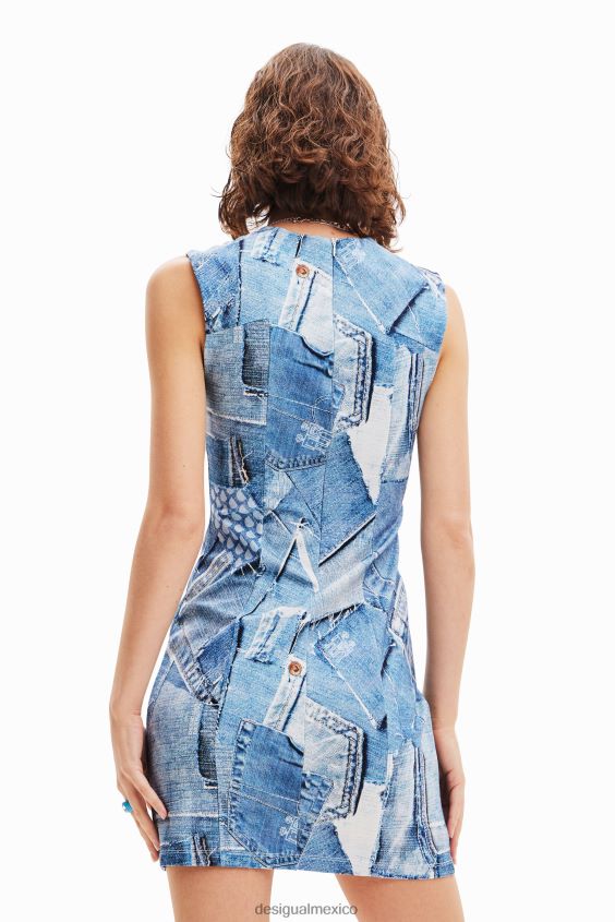 Desigual mujer vestido corto de mezclilla con patchwork VZ26R0900 ropa