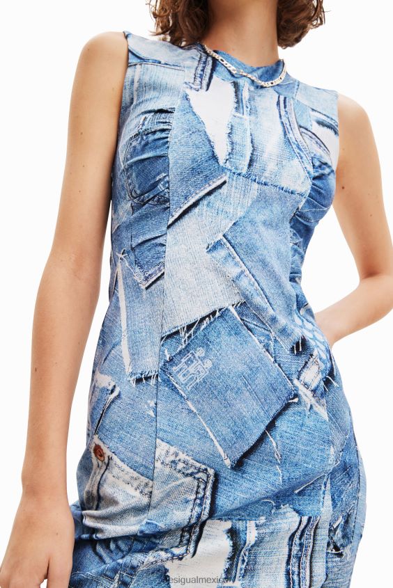Desigual mujer vestido corto de mezclilla con patchwork VZ26R0900 ropa