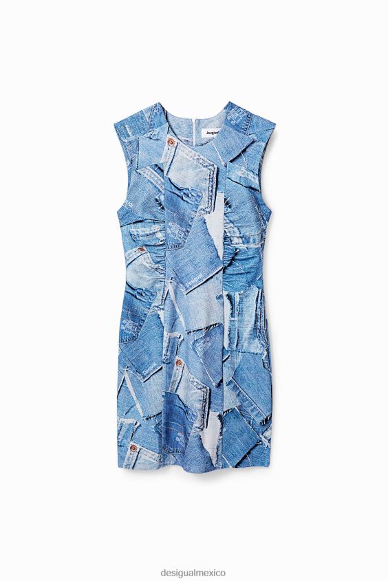 Desigual mujer vestido corto de mezclilla con patchwork VZ26R0900 ropa